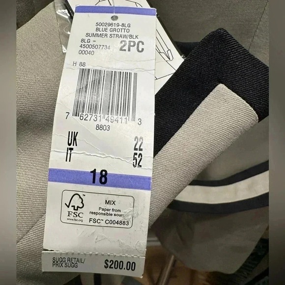 Kasper blue grotto summer straw/black belted trench coat size 18 - Picture 9 of 11